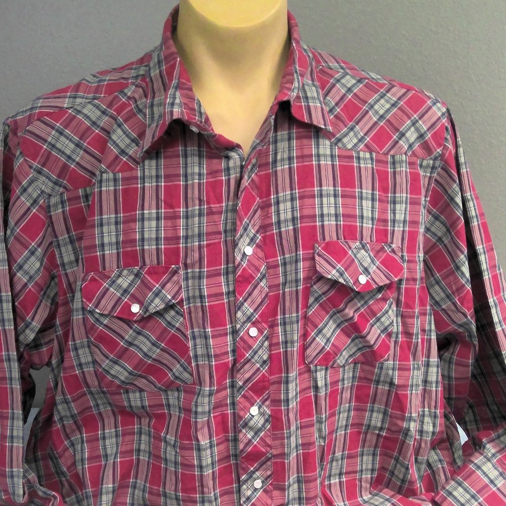 Vintage Frontier Western Pearl Snap Shirt Long Sleeve Red Plaid Men's XXL